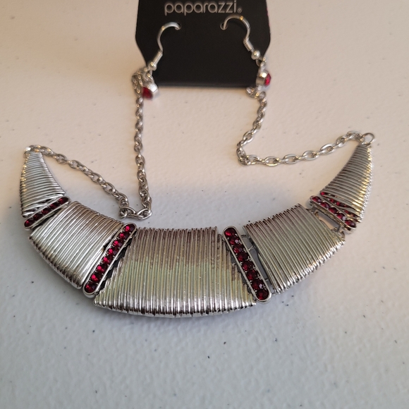 Going through phases red necklace with fish hook earrings
